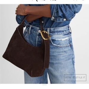 Chic Brown Suede Handbag with Gold Buckle